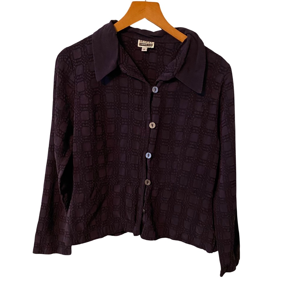 SEQUEL CYNTHIA MAX‎ Textured Ditsy Floral Button Up Shirt Womens Size S Purple